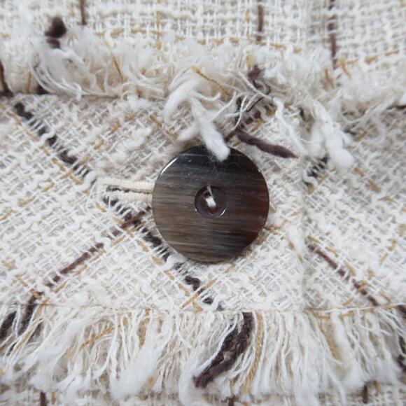 DONCASTER Ruffle Fringe Tweed Jacket Cotton Linen Blend Women’s Size 12 - Picture 5 of 13